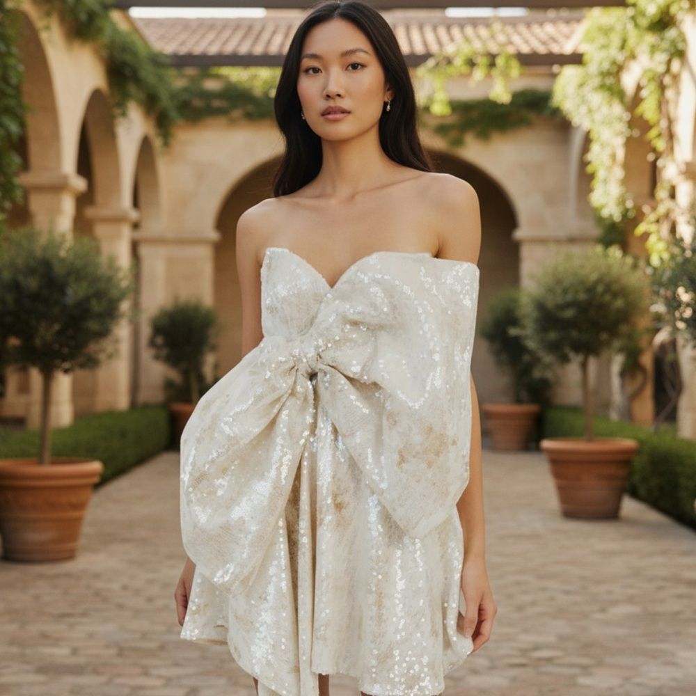 Anthropologie Bardot BYRDIE BOW Sequin Strapless Cocktail Mini Dress
